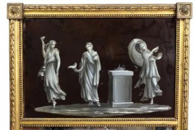 Dutch Neoclassic Giltwood and Reverse Painted Mirror