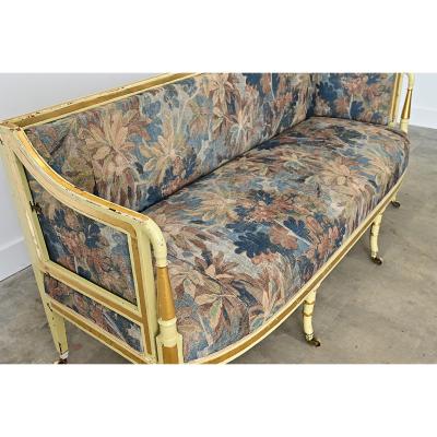 Dutch Painted Parcel Gilt Settee with New Upholstery