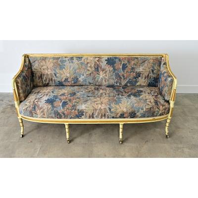 Dutch Painted Parcel Gilt Settee with New Upholstery