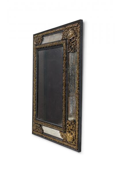 Dutch Repouse Glass and Brass Mirror