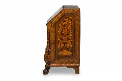 Dutch Rococo Bombe Marquetry Inlaid Drop Front Desk Secretary