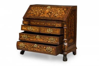 Dutch Rococo Bombe Marquetry Inlaid Drop Front Desk Secretary