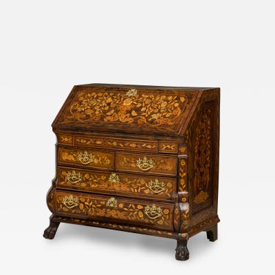 Dutch Rococo Bombe Marquetry Inlaid Drop Front Desk Secretary