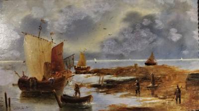 Dutch School Oil Painting Seascape Genre Scene