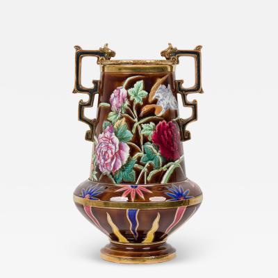 Dutch Victorian Aesthetic Movement Monumental Gilt Painted Ceramic Vessel