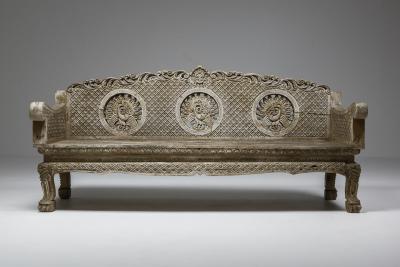 Dutch Wooden Art Nouveau Bench 1890s