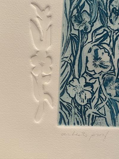 E Delson MILLEFLEURS ARTISTS PROOF COLOR EMBOSSED PRINT BY E DELSON