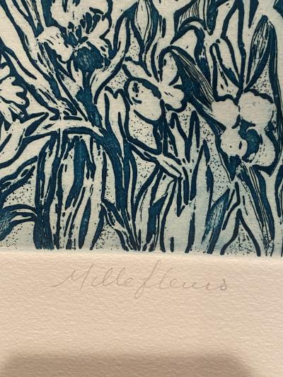 E Delson MILLEFLEURS ARTISTS PROOF COLOR EMBOSSED PRINT BY E DELSON