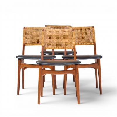 E Knudsen for Jensen Lykkegaard Model 47 Teak Cane Dining Chair Set of 4