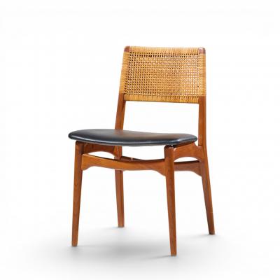 E Knudsen for Jensen Lykkegaard Model 47 Teak Cane Dining Chair Set of 4