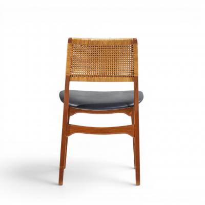 E Knudsen for Jensen Lykkegaard Model 47 Teak Cane Dining Chair Set of 4