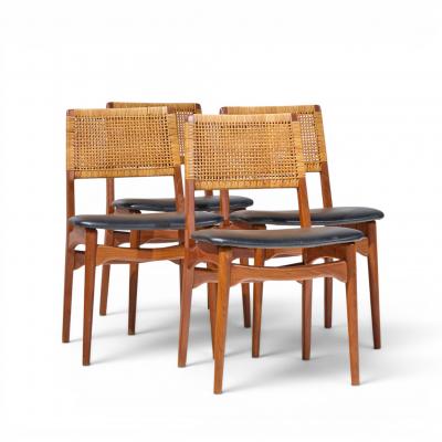 E Knudsen for Jensen Lykkegaard Model 47 Teak Cane Dining Chair Set of 4
