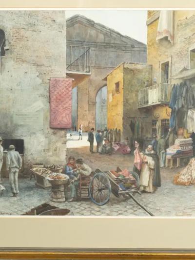 E Roesler Franz Watercolor Of A Roman Street Scene