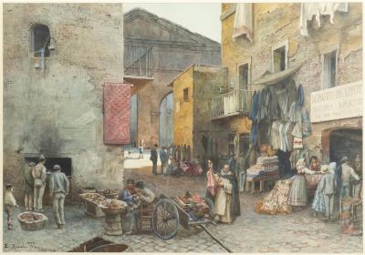 E Roesler Franz Watercolor Of A Roman Street Scene