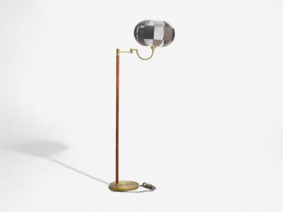 E W A Swedish Modern Leather Brass Floor Lamp Sweden 1950s