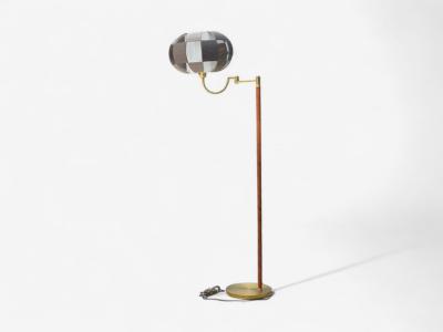 E W A Swedish Modern Leather Brass Floor Lamp Sweden 1950s