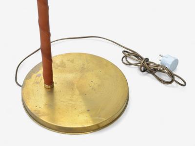 E W A Swedish Modern Leather Brass Floor Lamp Sweden 1950s
