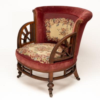 E W Godwin Attributed an Anglo Japanese Circular Armchair with Fan Shaped Arms