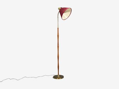 EAE Swedish Modern Adjustable Floor Lamp Teak Brass Sweden 1950s