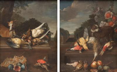 EARLY 19TH FRENCH SCHOOL PAIR OF STILL LIFES WITH GAME OIL ON CANVAS