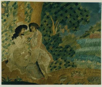 EARLY SILK ON SILK NEEDLEWORK PICTURE