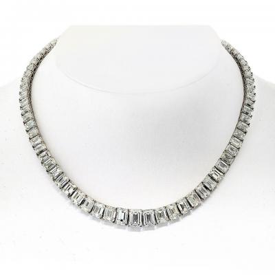 EC 74cttw Emerald Cut GIA Diamond Tennis Necklace