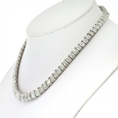 EC 74cttw Emerald Cut GIA Diamond Tennis Necklace