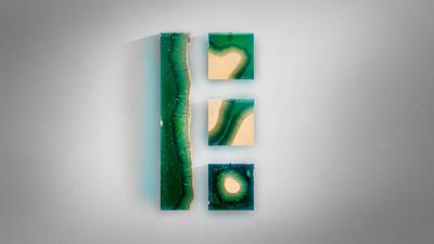 EDUARD LOCOTA Aqua Blocks Contemporary Wall Sculpture by Eduard Locota Acrylic Glass Marble