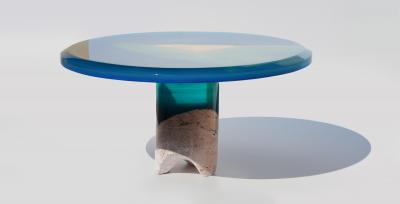 EDUARD LOCOTA Azzurro Coffee Table by Eduard Locota Green Turquoise Acrylic Glass Marble