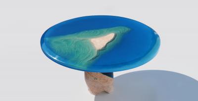 EDUARD LOCOTA Azzurro Coffee Table by Eduard Locota Green Turquoise Acrylic Glass Marble
