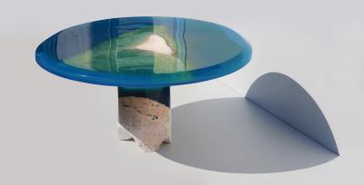 EDUARD LOCOTA Azzurro Coffee Table by Eduard Locota Green Turquoise Acrylic Glass Marble