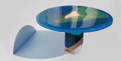 EDUARD LOCOTA Azzurro Coffee Table by Eduard Locota Green Turquoise Acrylic Glass Marble