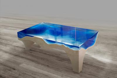 EDUARD LOCOTA Crete Dining Table by Eduard Locota Turquoise Blue Acrylic Glass and Marble