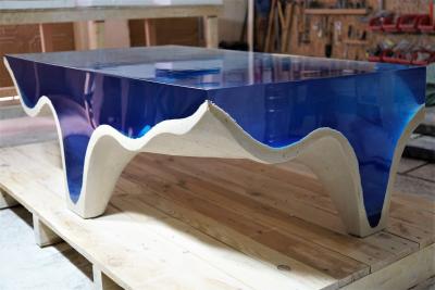 EDUARD LOCOTA Crete Dining Table by Eduard Locota Turquoise Blue Acrylic Glass and Marble