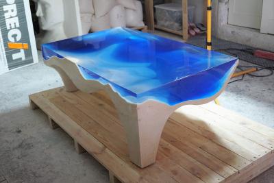 EDUARD LOCOTA Crete Dining Table by Eduard Locota Turquoise Blue Acrylic Glass and Marble
