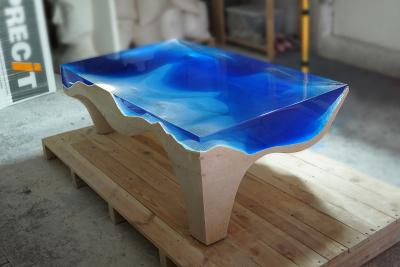 EDUARD LOCOTA Crete Dining Table by Eduard Locota Turquoise Blue Acrylic Glass and Marble