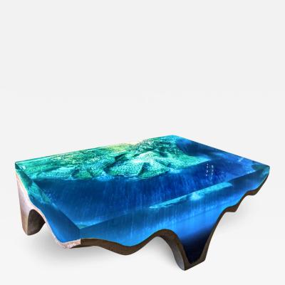 EDUARD LOCOTA Crete Dining Table by Eduard Locota Turquoise Blue Acrylic Glass and Marble
