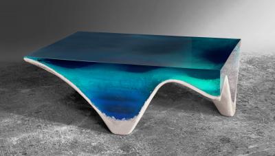 EDUARD LOCOTA Delmare Coffee Table by Eduard Locota Green Turquoise Acrylic Glass Marble