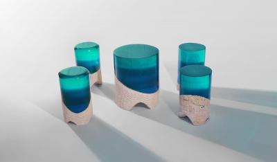 EDUARD LOCOTA Immerso Side Table Stool Eduard Locota Sculptural Design with Resin Marble