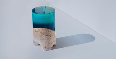 EDUARD LOCOTA Immerso Side Table Stool Eduard Locota Sculptural Design with Resin Marble