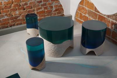 EDUARD LOCOTA Immerso Side Table Stool Eduard Locota Sculptural Design with Resin Marble