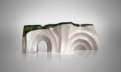 EDUARD LOCOTA La Falaise Bench Side Table Eduard Locota with turquoise green Acrylic Glass