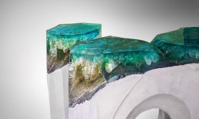 EDUARD LOCOTA La Falaise Bench Side Table Eduard Locota with turquoise green Acrylic Glass