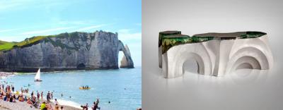 EDUARD LOCOTA La Falaise Bench Side Table Eduard Locota with turquoise green Acrylic Glass