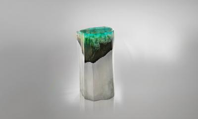 EDUARD LOCOTA La Falaise Bench Side Table Eduard Locota with turquoise green Acrylic Glass
