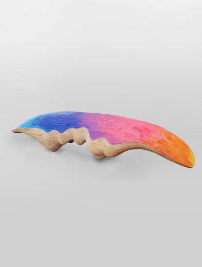 EDUARD LOCOTA Realm Bench Sculpture by Eduard Locota Oak Wood Rainbow Color Jesmonite