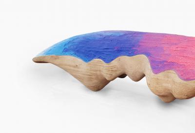 EDUARD LOCOTA Realm Bench Sculpture by Eduard Locota Oak Wood Rainbow Color Jesmonite