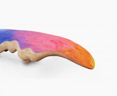 EDUARD LOCOTA Realm Bench Sculpture by Eduard Locota Oak Wood Rainbow Color Jesmonite