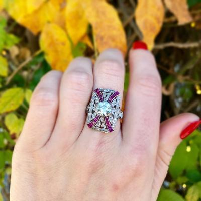 EDWARDIAN DIAMOND AND RUBY PLATINUM RING CIRCA 1910