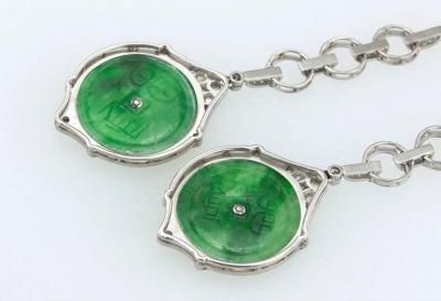 EDWARDIAN JADE DIAMOND AND ENAMEL DANGLE EARRINGS